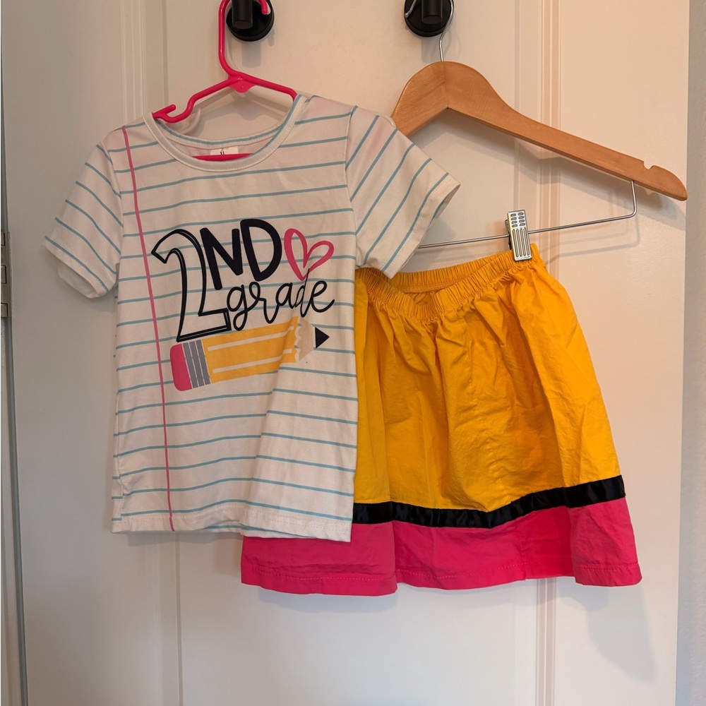 Striped 2nd Grade Tee and Colorful pencil Skirt Set